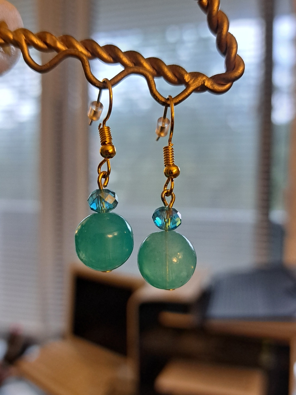Gold-Tone Aqua Bead Drop Earrings - Women Jewelry